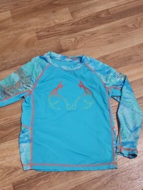 Realtree Teal Blue Long-Sleeve Kids Swim Rashguard